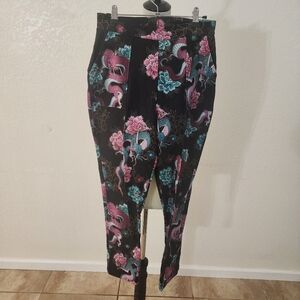 Blackmilk Black Pants with Pink and Blue Dragon Print